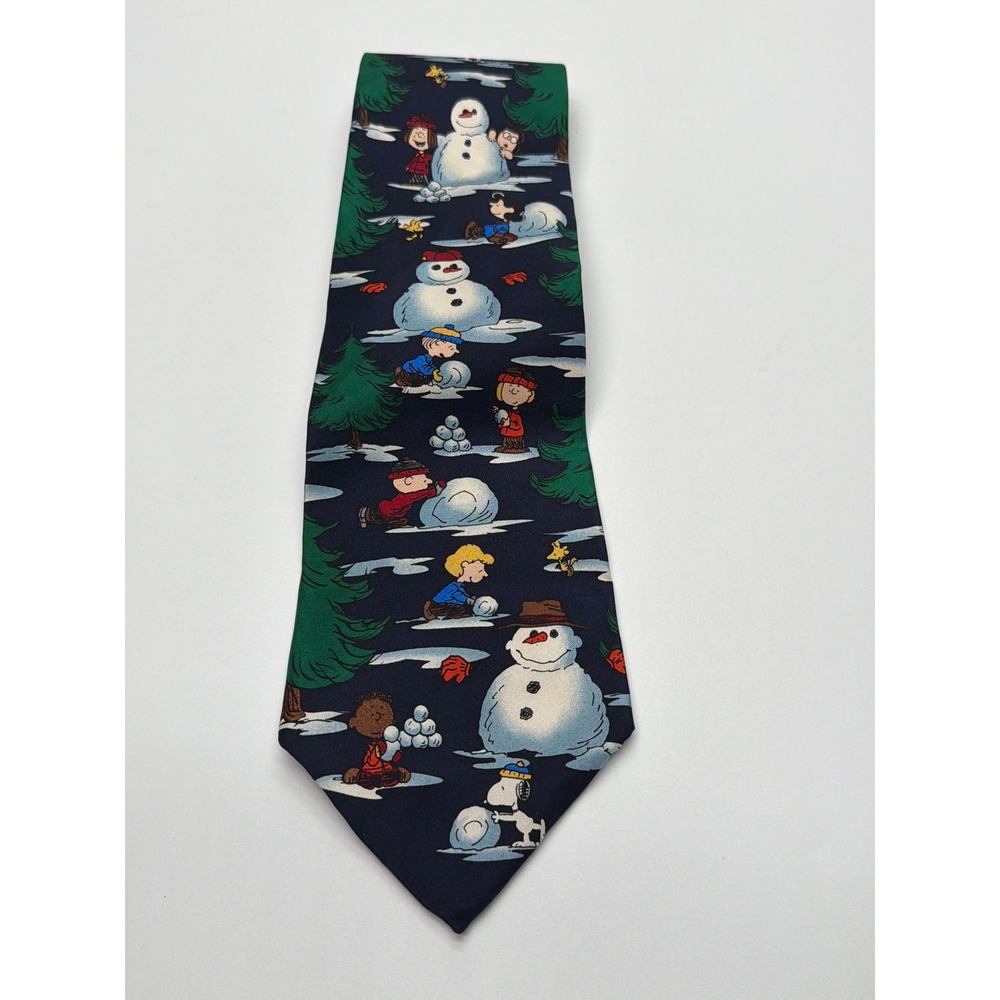Peanuts Mens Silk Tie The Perfect Snowman Charlie Brown Snoopy Christmas Navy